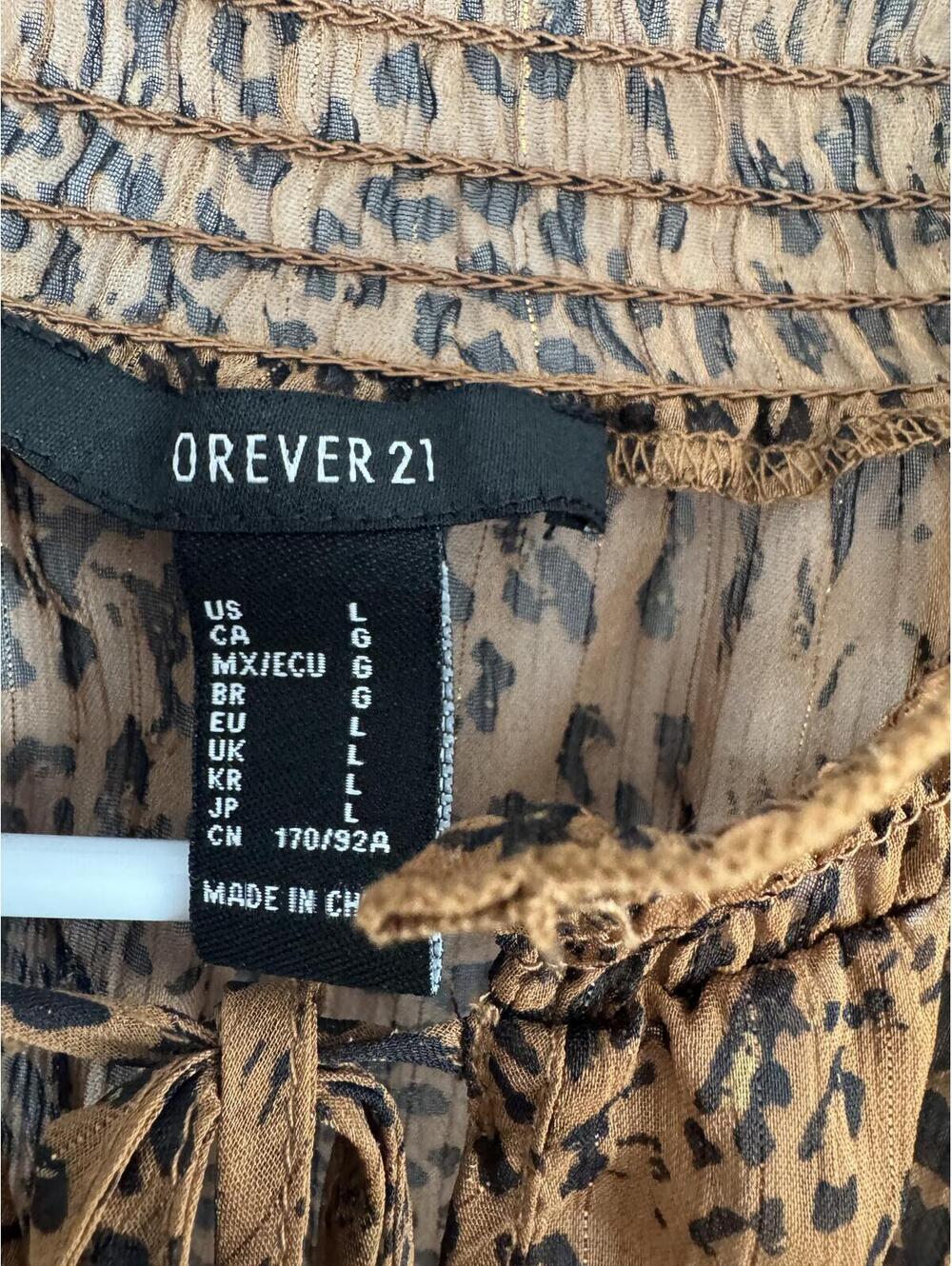 Forever 21 Leopard Print Smocked Peasant Blouse | Sheer Boho Top - Picture 2 of 8